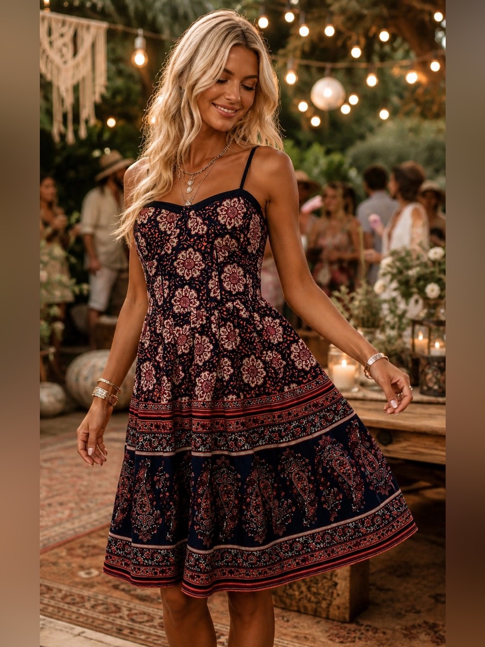 Band of Gypsies Floral Mini Dress Coastal Cowgirl Festival Boho Smocked Medium